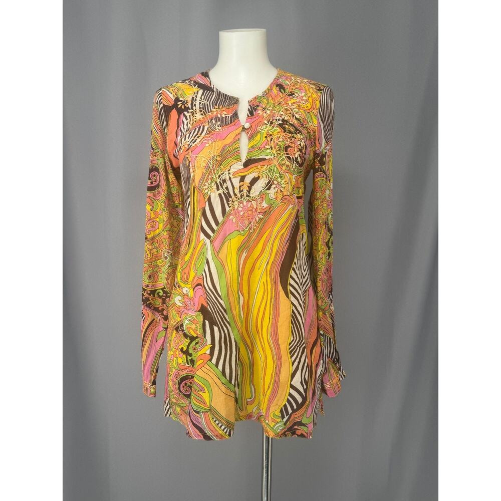 Lucky Brand Shirt Womens XXS Multicolor Boho Tunic Embroidered Paisley Hippie